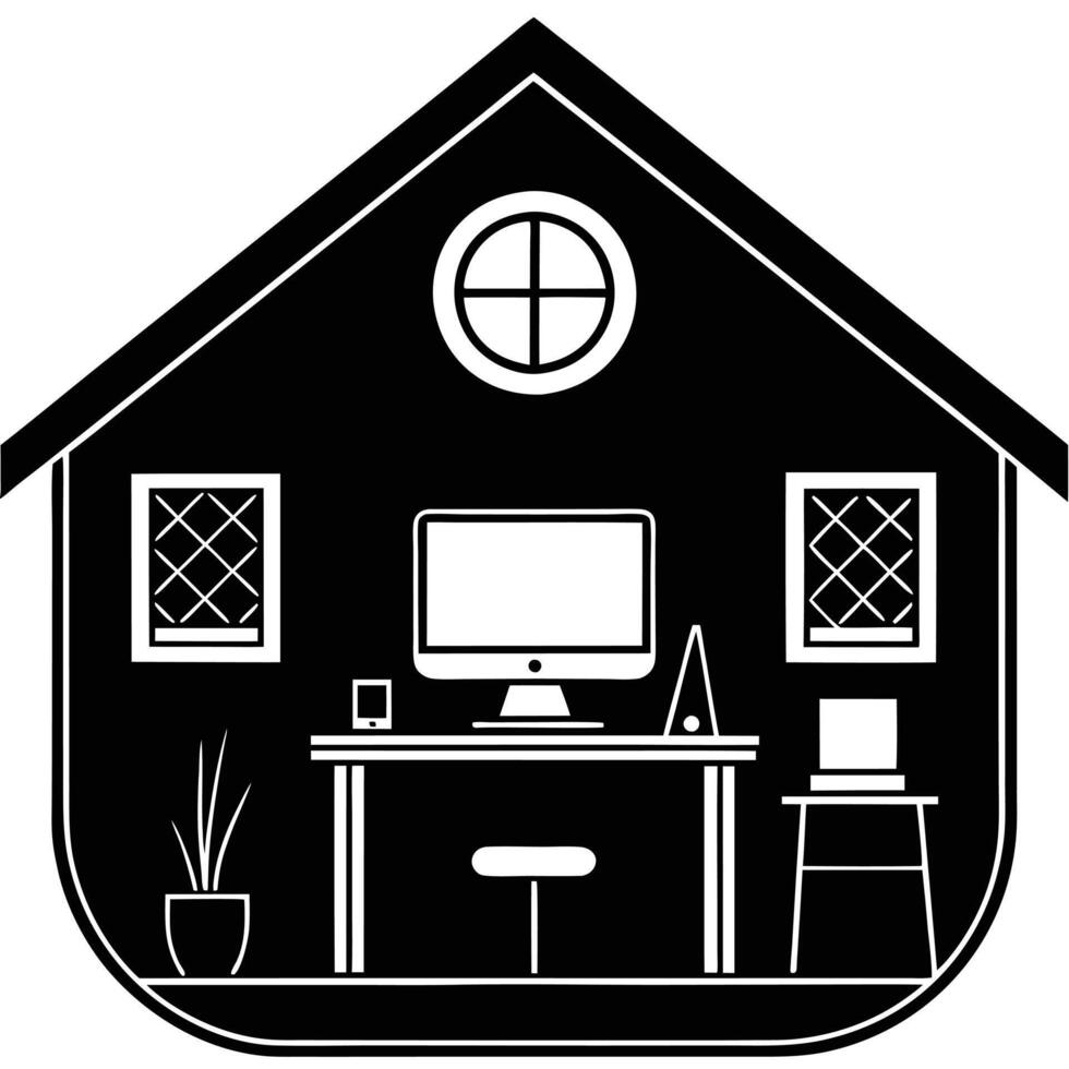 Professional Home Office Silhouette on White vector