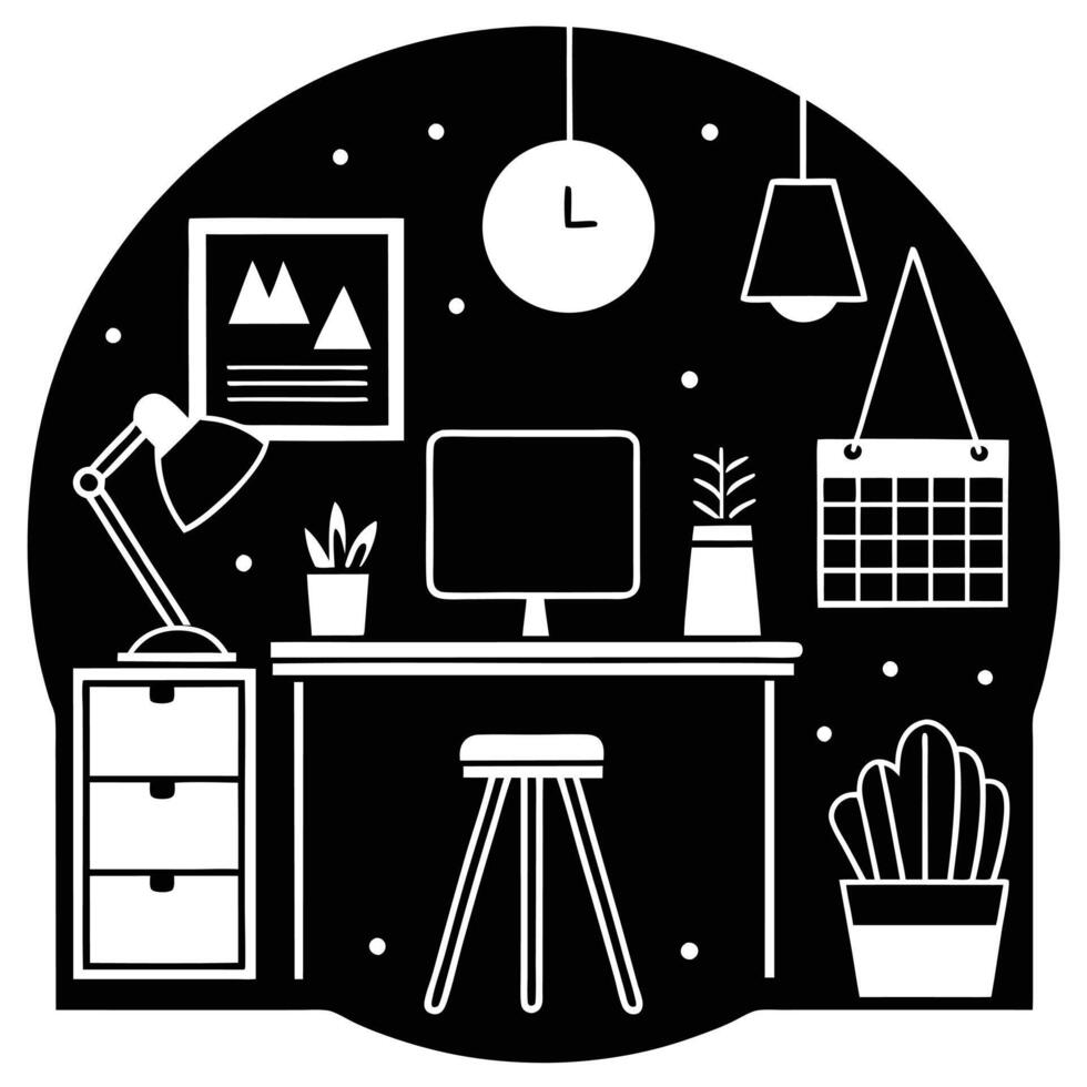 Inspirational Home Office with Creative Mood Board workspace mood board vector