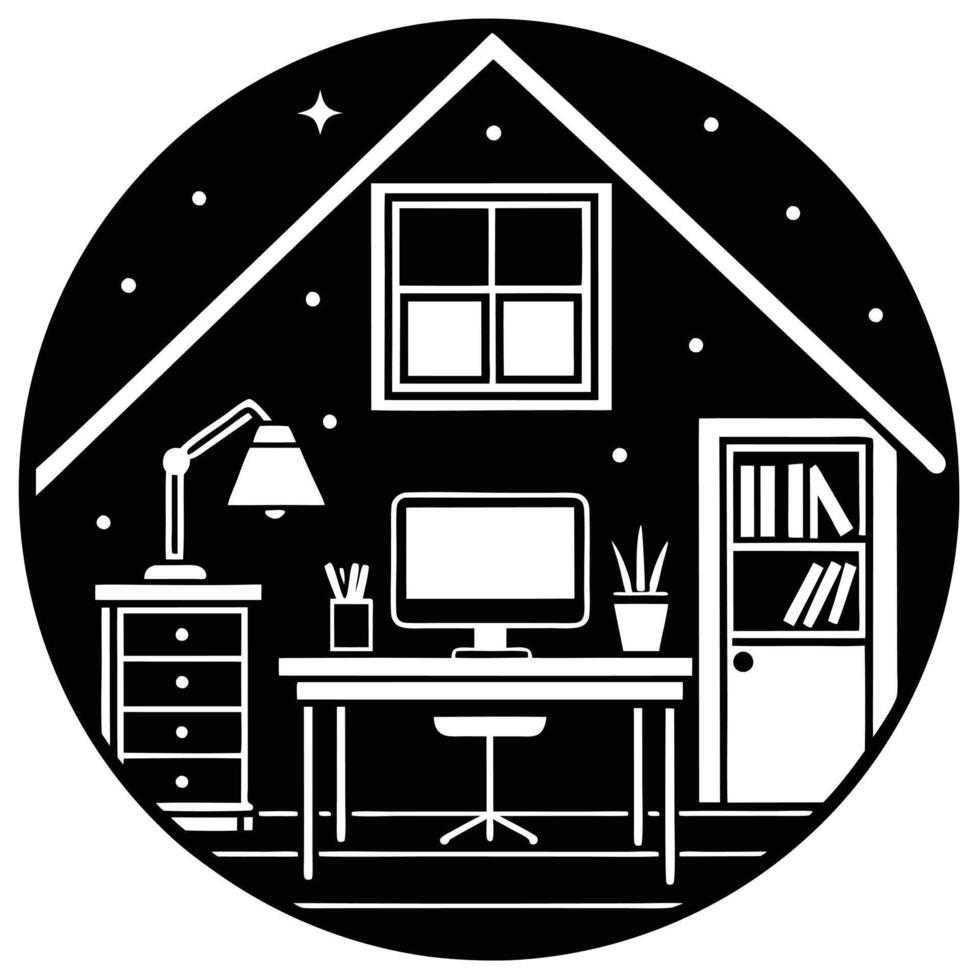 Modern Home Office with Vibrant Accent Decor Silhouette workspace vector