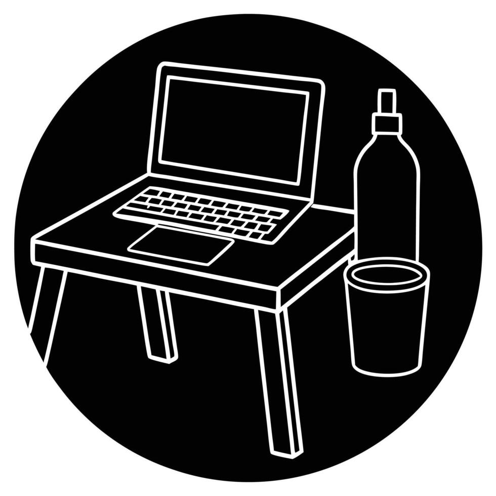 Freelancer Workspace with Water Bottle Silhouette vector