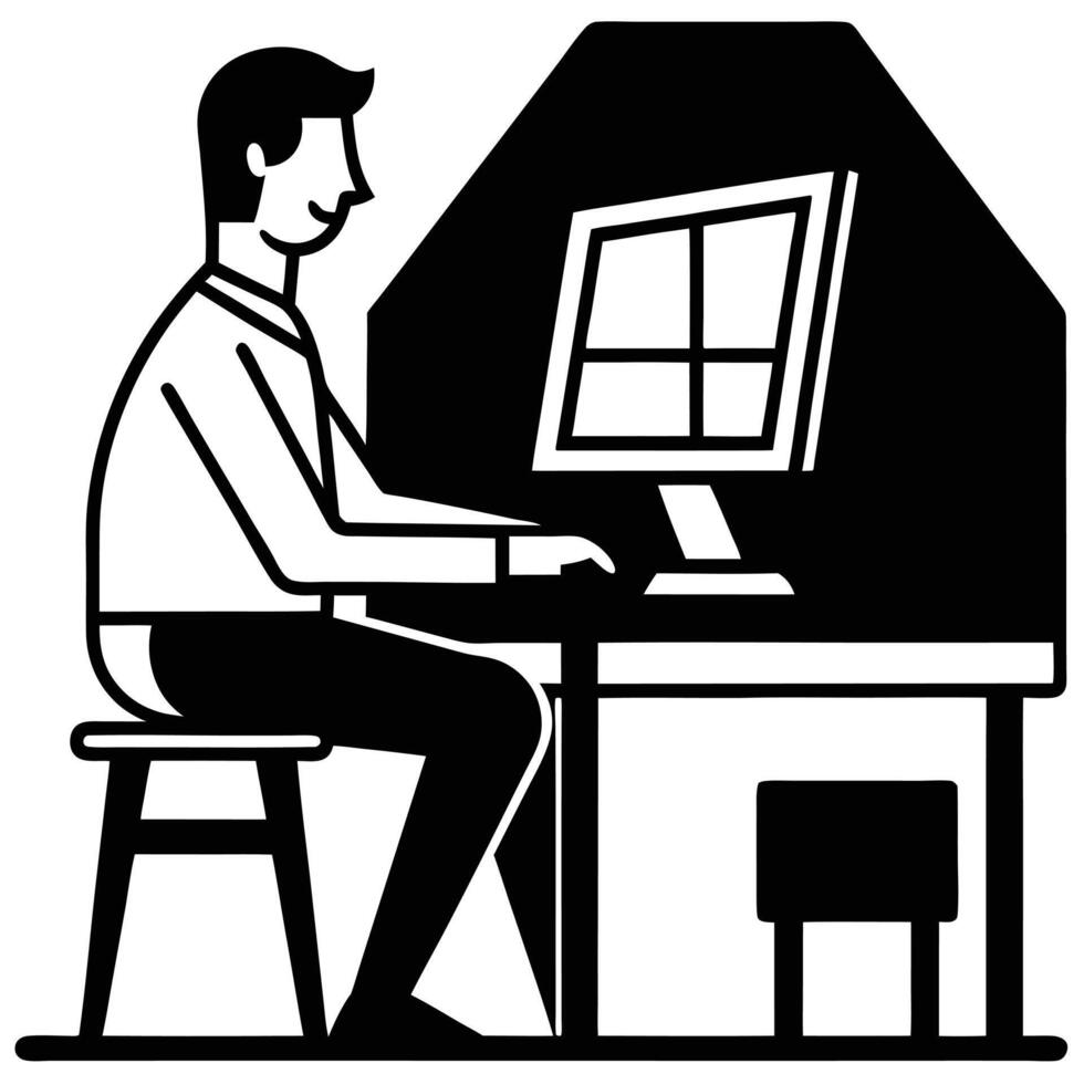 Serene Freelancer Silhouette Focuses on Desktop Work startup success vector
