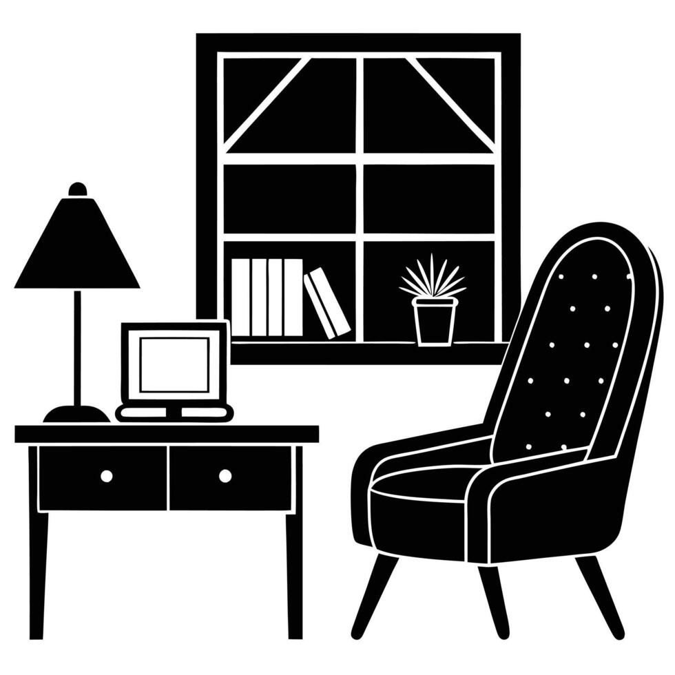 Comfortable Armchair and Table Silhouette vector
