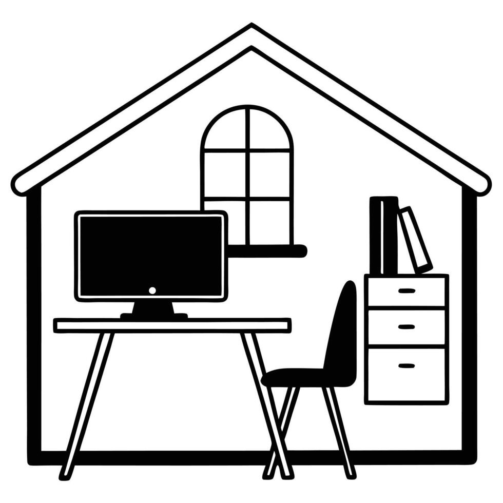 Workspace Silhouette. Modern Home Office with Whiteboard and Markers vector