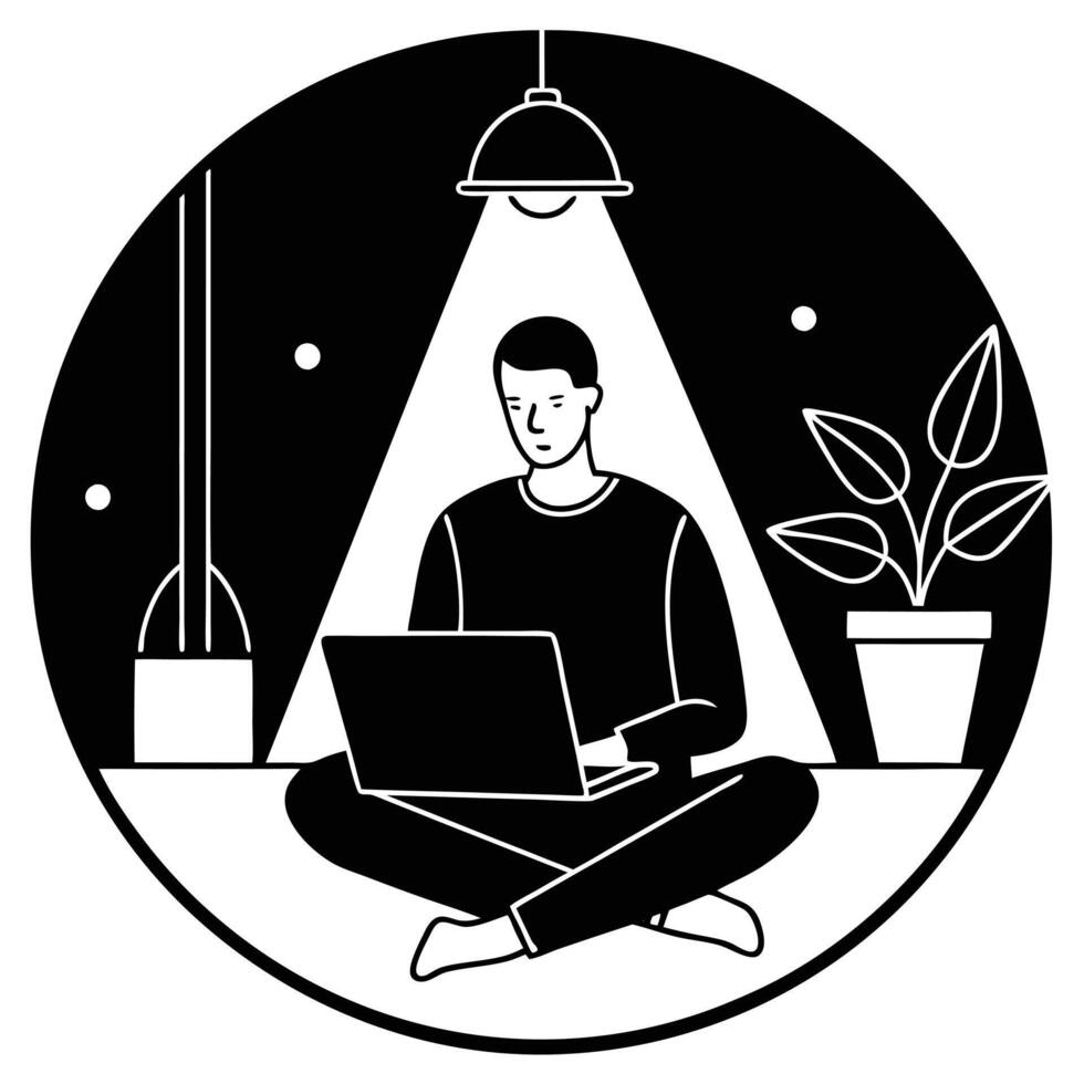 Relaxed Remote Work Silhouette vector