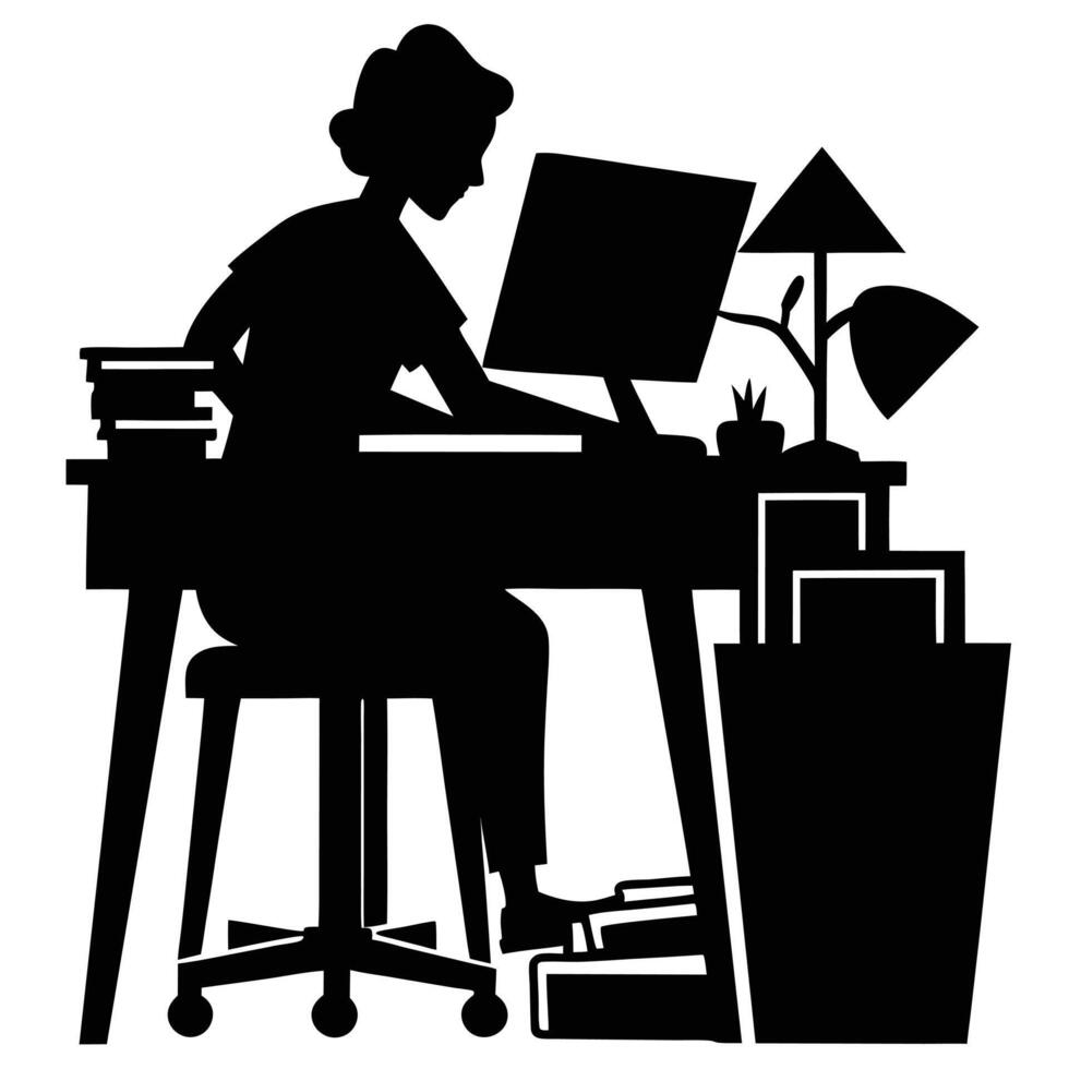 Organized Home Office Silhouette Illustration vector