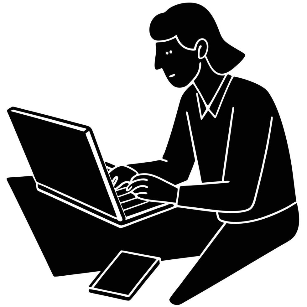 Laptop and Notebook Work Silhouette vector