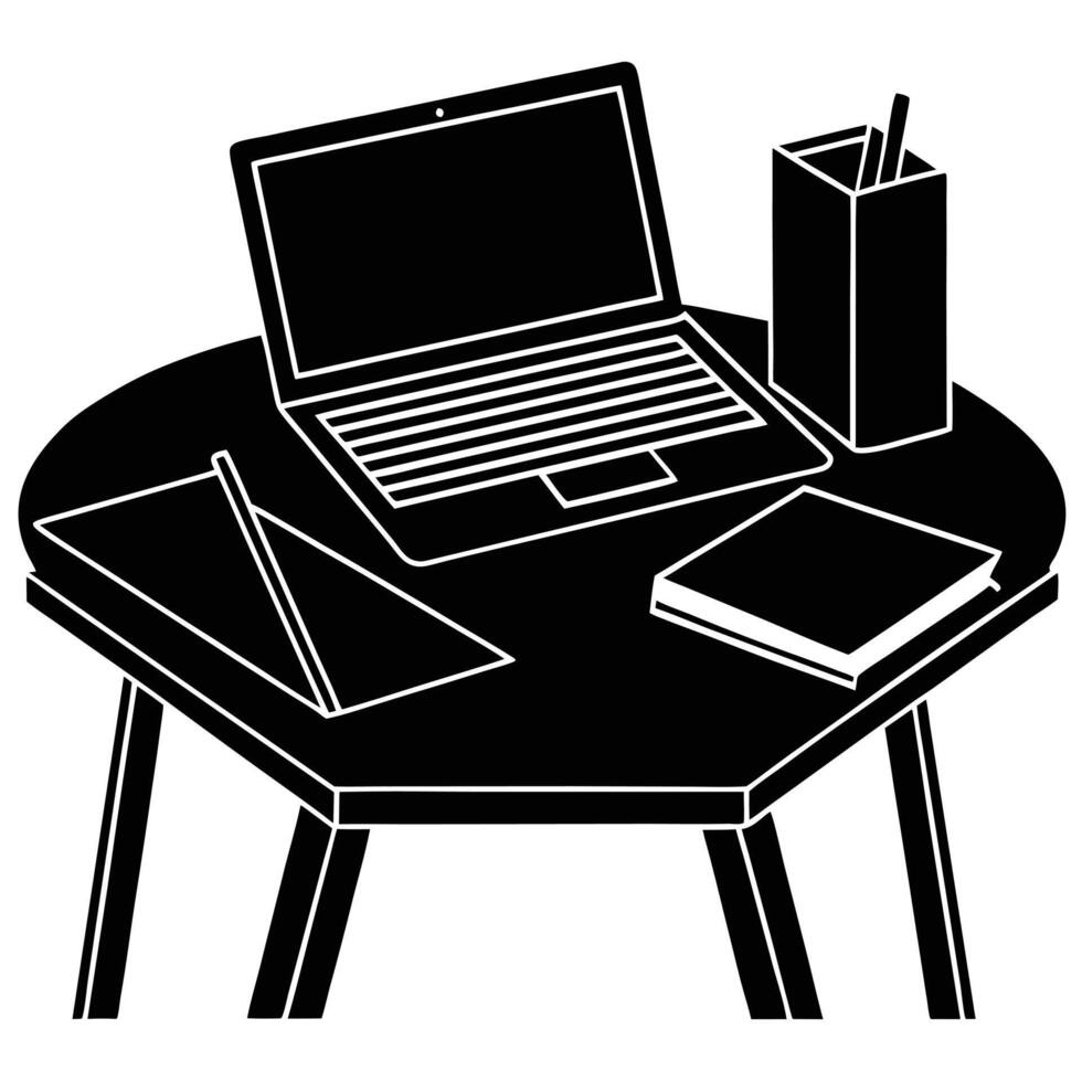 Professional Workspace Elegant Silhouette with Laptop and Documents vector