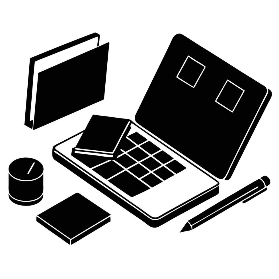 Minimalist Remote Work Setup with Planner and Sticky Notes workspace vector