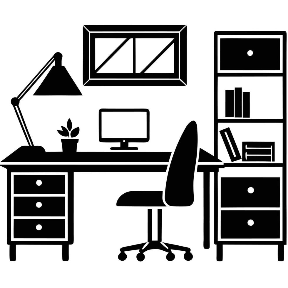 Minimalist Home Office with Chic Silhouette tidy clean organized vector