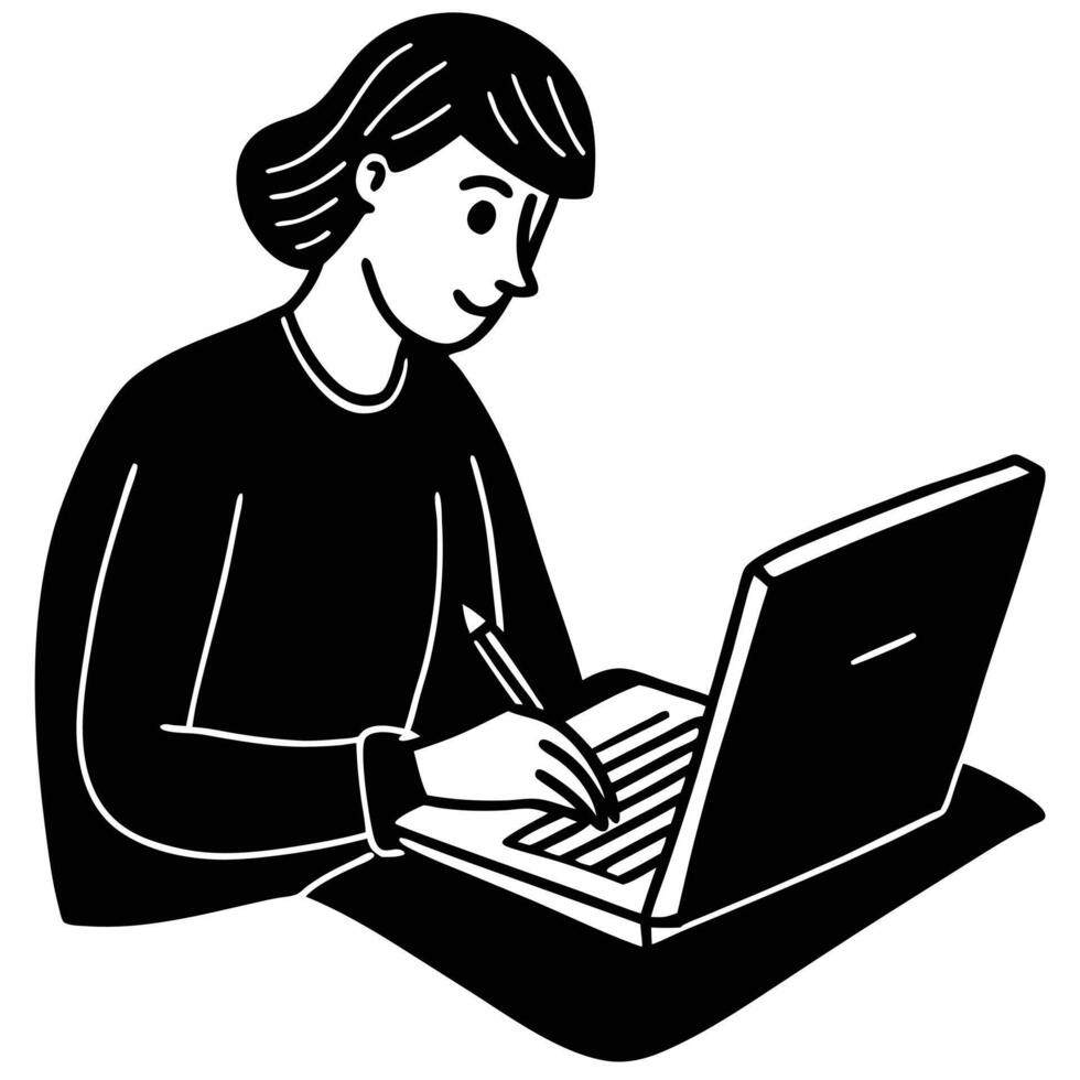 Silhouette of a Busy Professional Working on Laptop pen task goal study vector