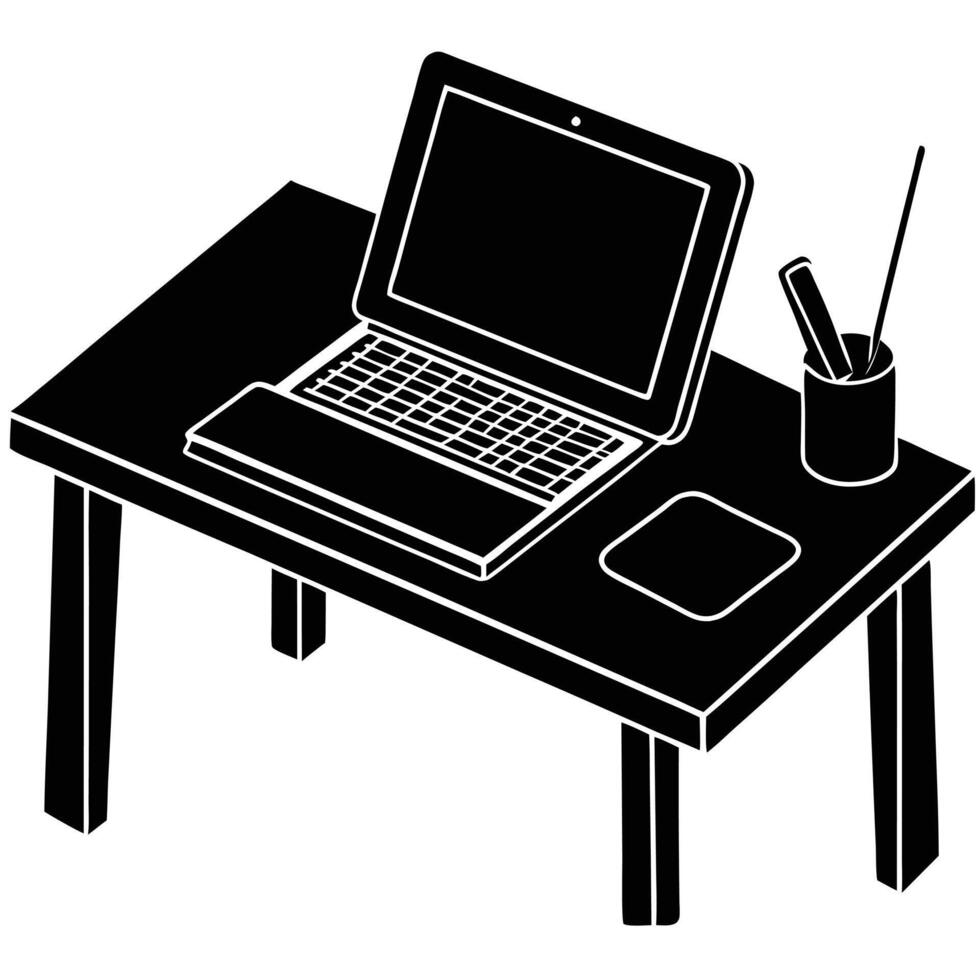 Remote Desk with Tablet Silhouette vector