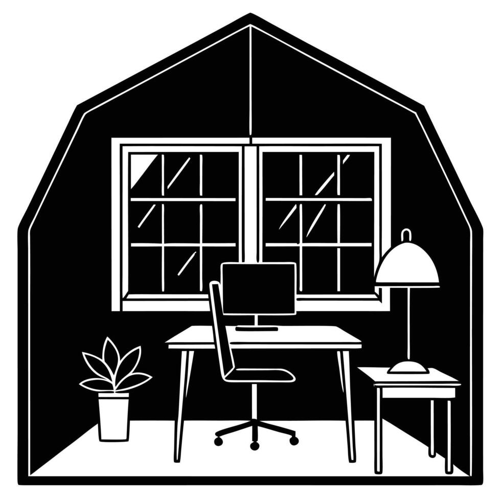 Modern Home Workspace with Ample Natural Light desk setup minimalism vector