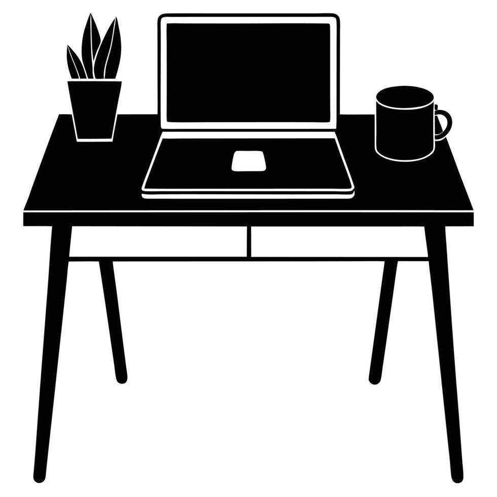 Home Office with Coffee Silhouette vector