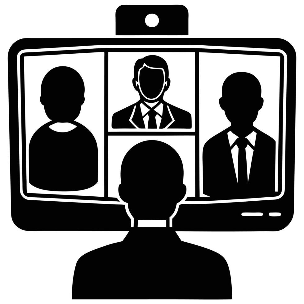 Virtual Meeting Silhouette on Desktop Computer art image modern vector