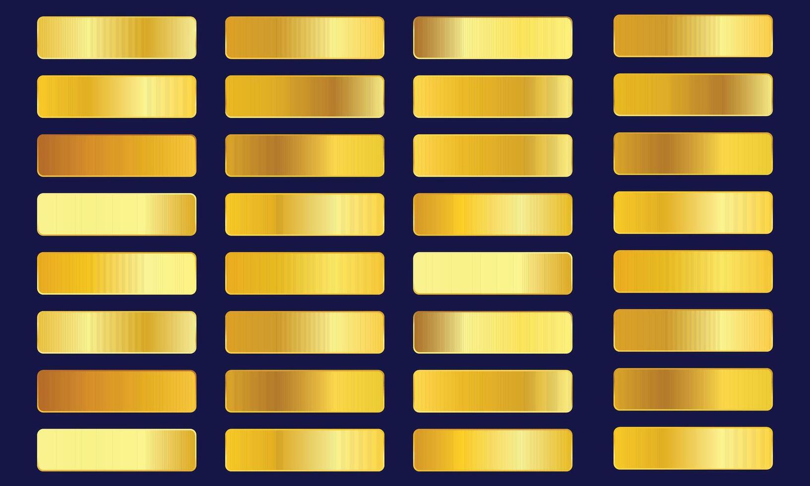 Set of gold foil texture background. Golden, copper, brass and metal gradient template. illustration vector