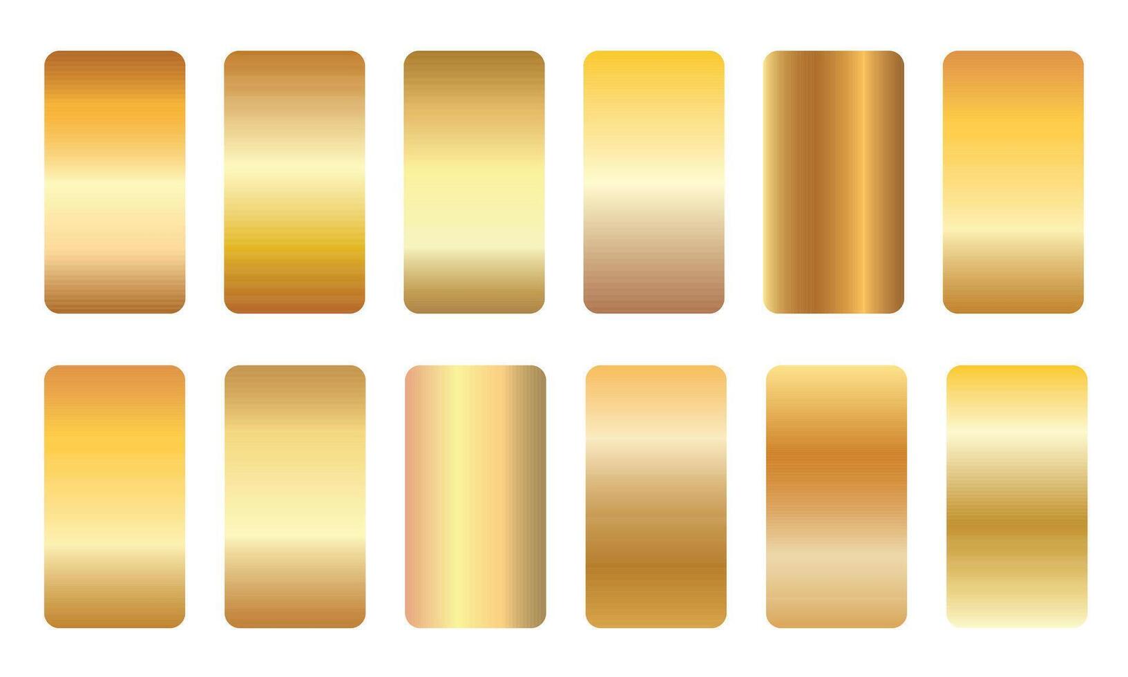 Metallic gradient collection with shiny rainbow hologram. Holographic foil texture, golden, yellow gradation. set for frame, ribbon, border, other design. vector