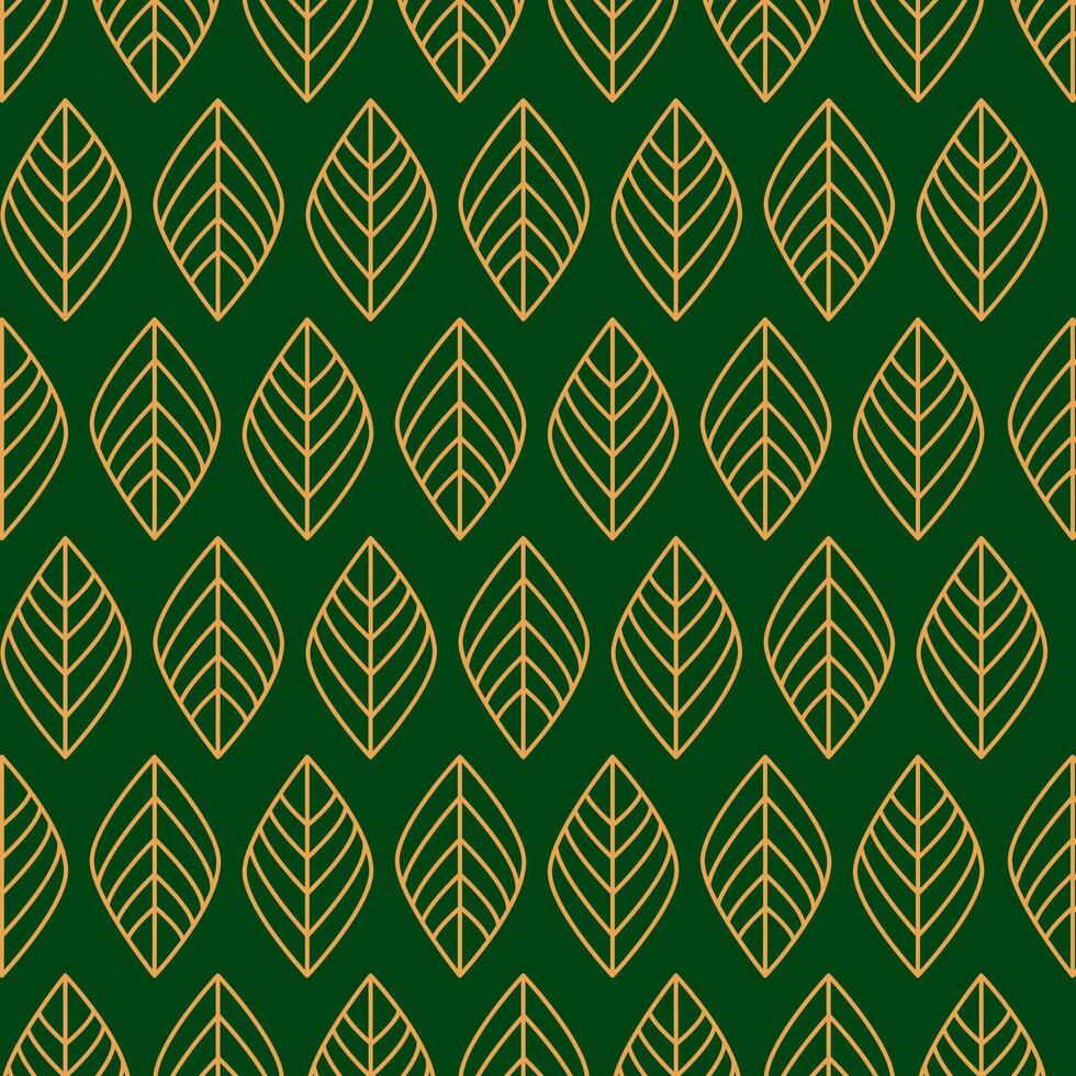 Geometric yellow leaves line on green background. vector