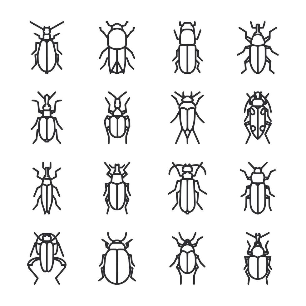 A series of black and white drawings of bugs vector