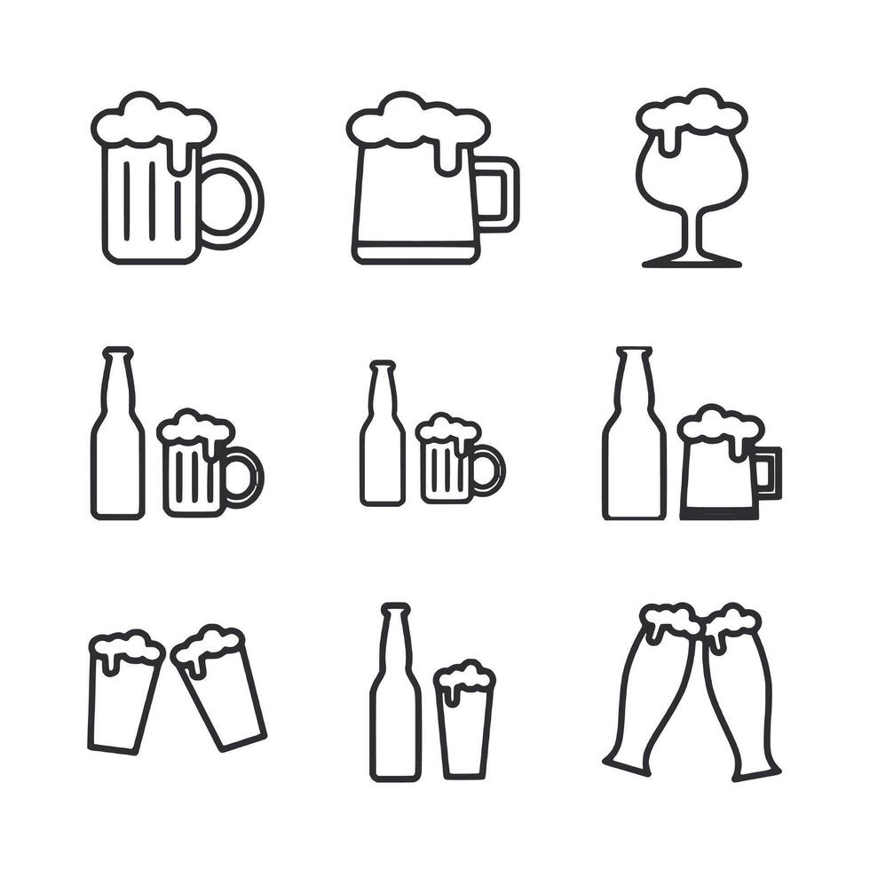 A set of beer and wine glasses and bottles vector