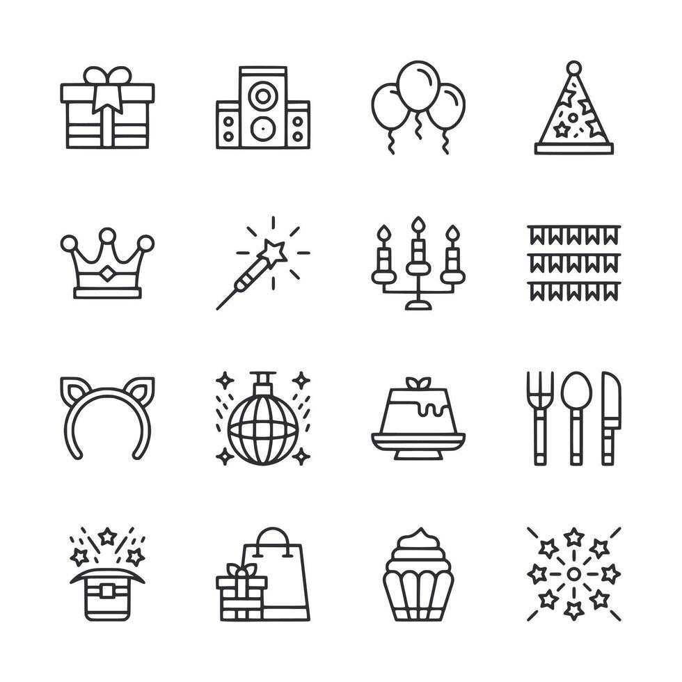 Set of black and white icons for a party theme vector