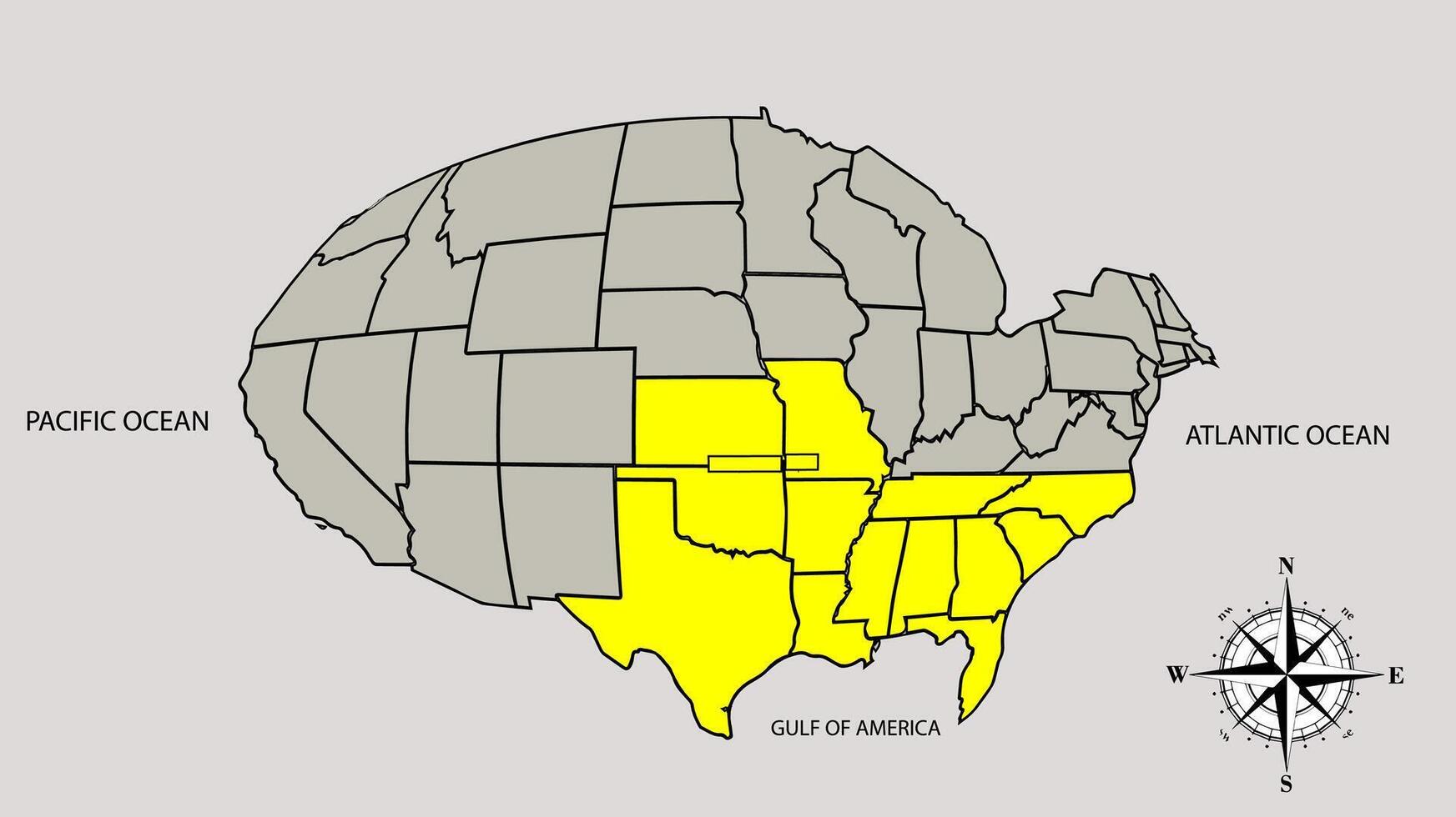 a map of the usa with yellow states highlighted vector
