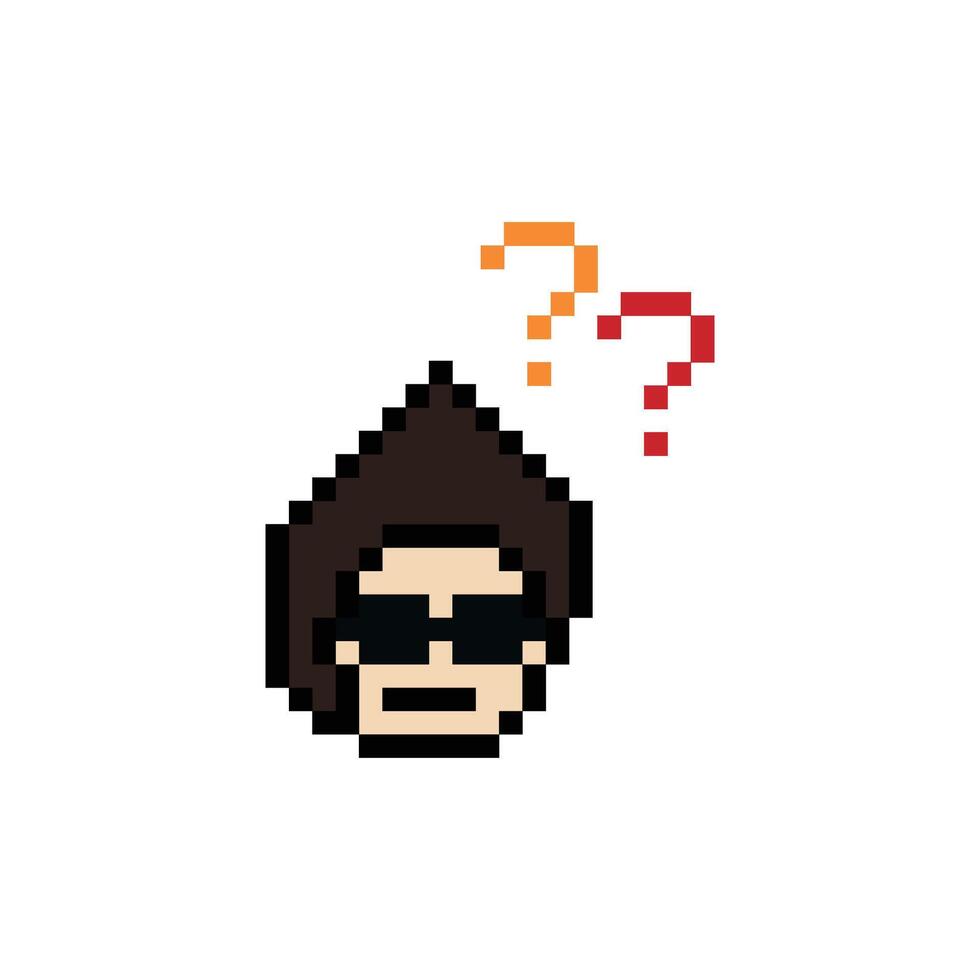 Face of character cartoon pixel of man male boy with question mark 8 bit art style. vector