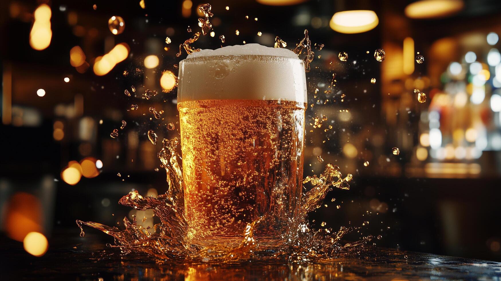 A beer is being splashed with water photo