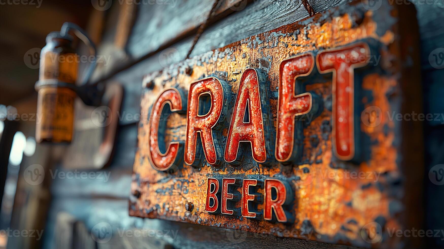A rusty sign that says craft beer photo