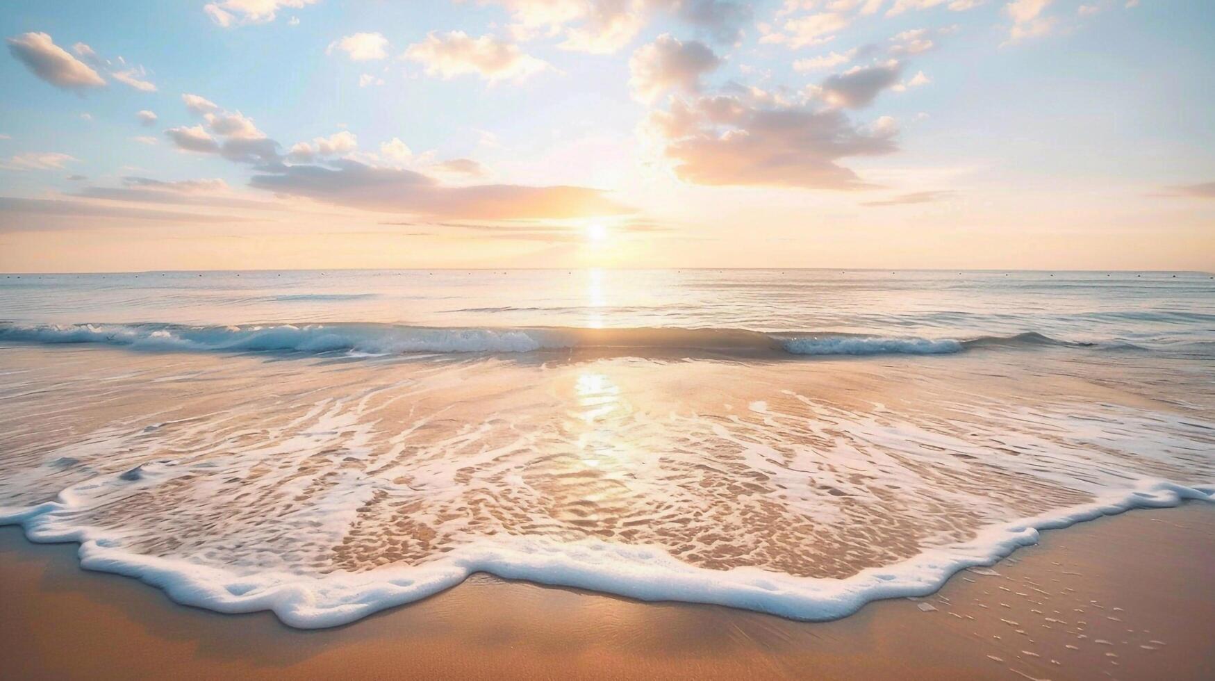 The sun is setting over the ocean and waves photo