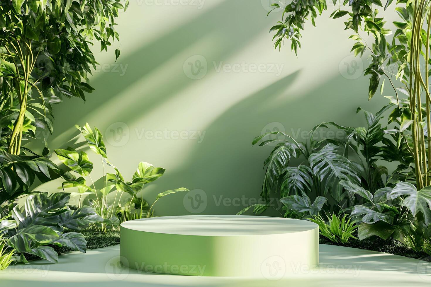 A green room with a round table in the middle photo