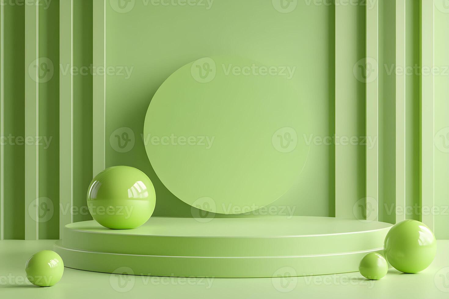Green easter eggs on a pedestal with a round white oval photo