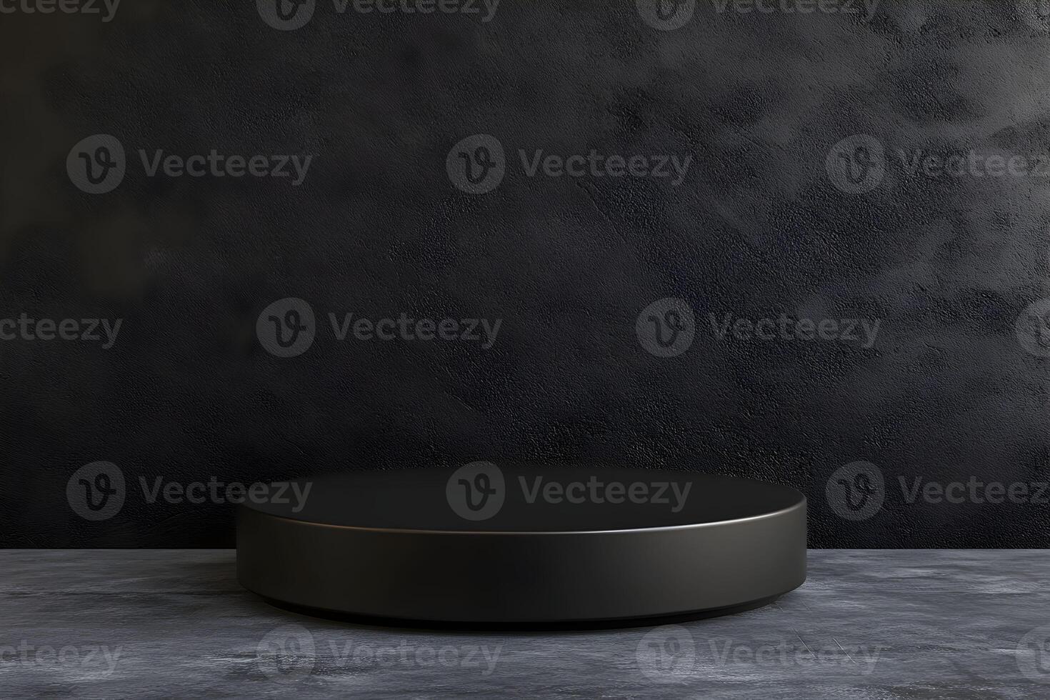 Black round table on concrete wall with copy space photo