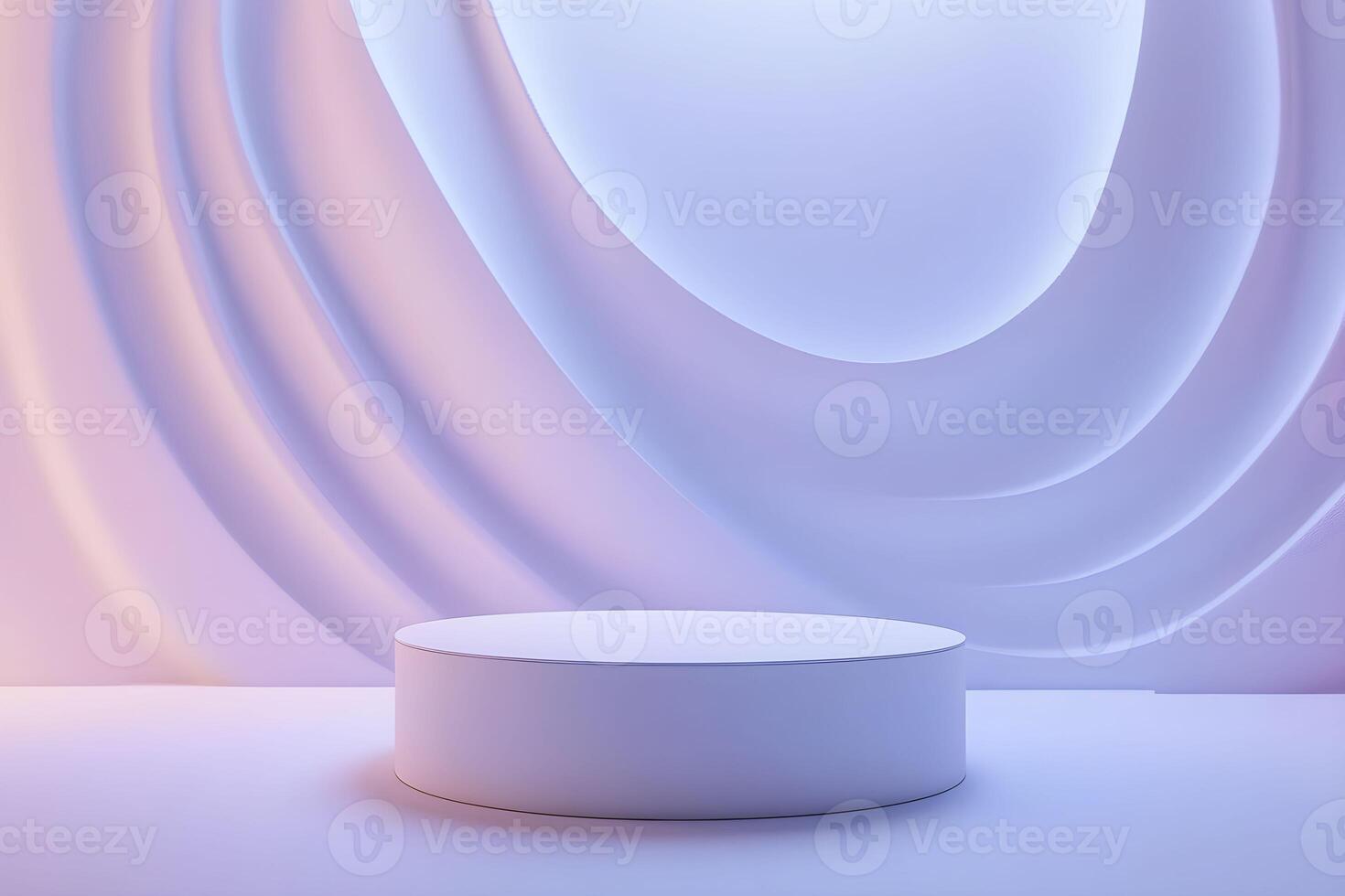 3d rendering of a white pedestal in front of a wall with a curved wall photo
