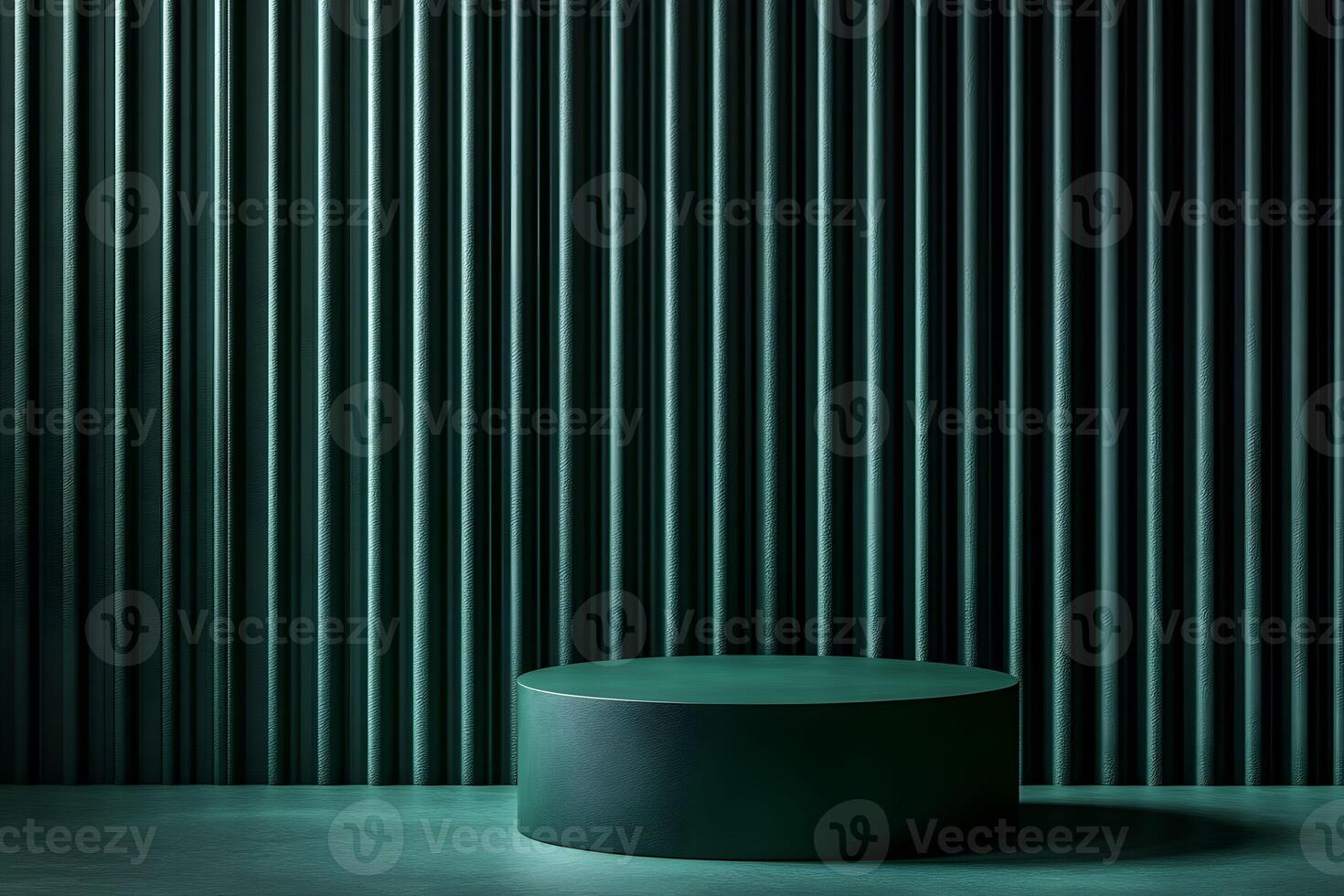 A green table in front of a wall with vertical stripes photo