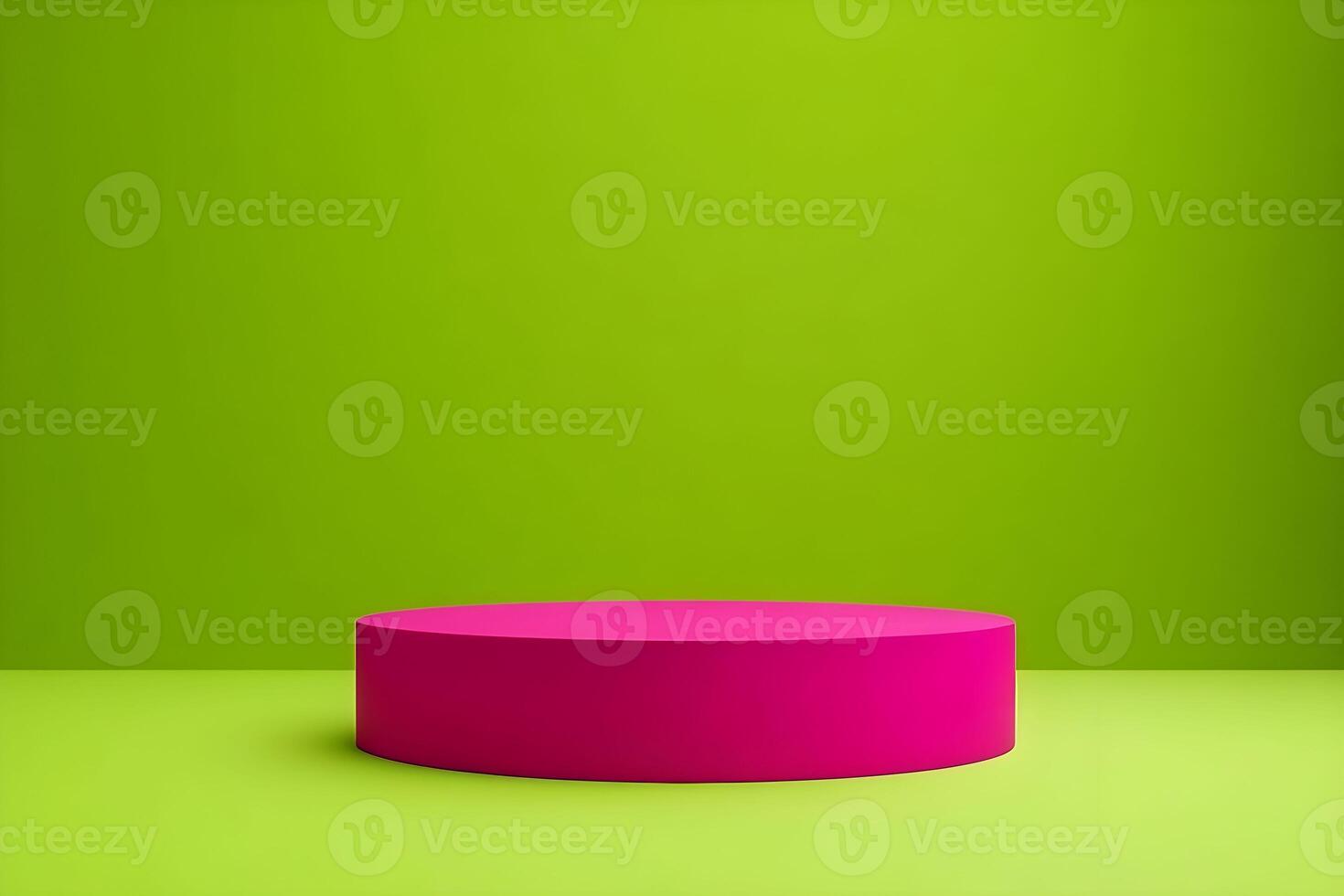 A pink round table on a green background photo