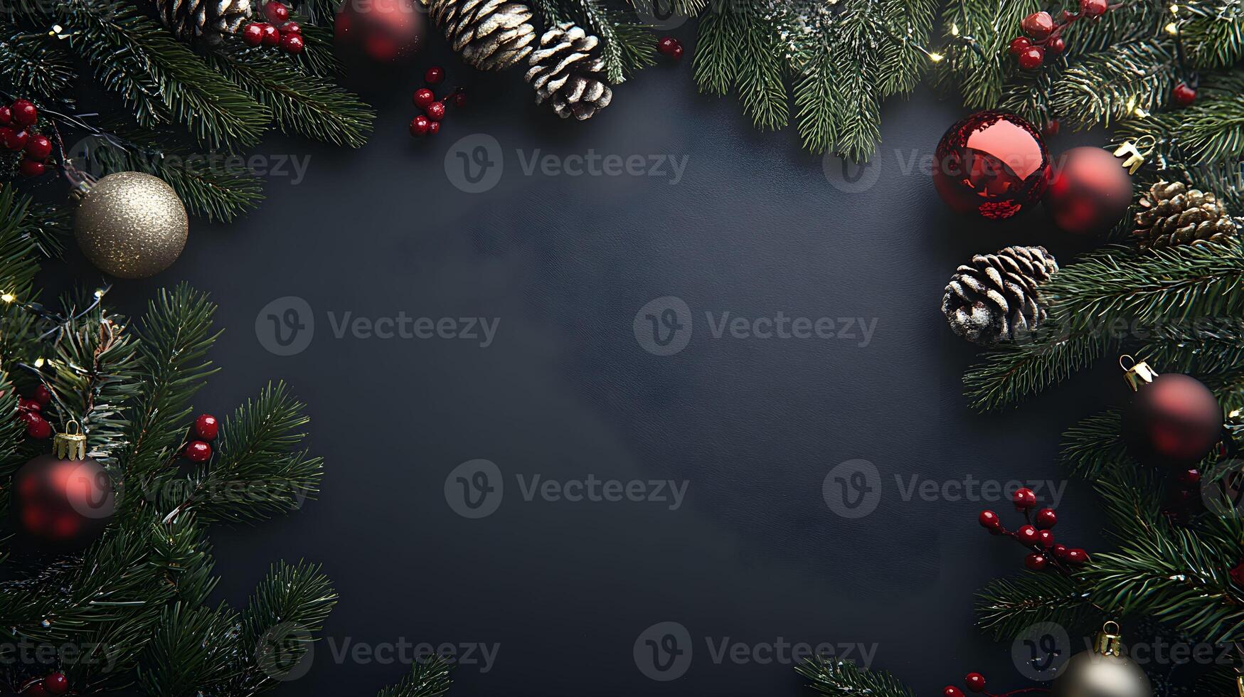 Christmas background with fir branches and red balls photo