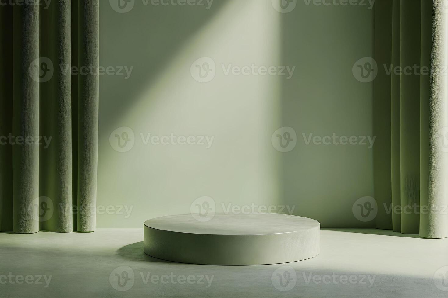 A round table in front of green curtains photo