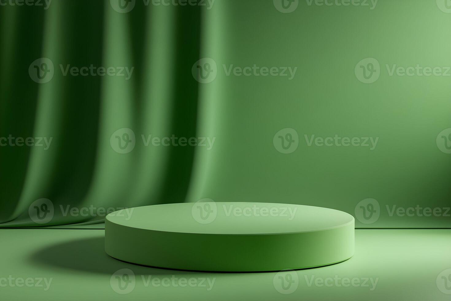 Green round platform in front of green curtain photo