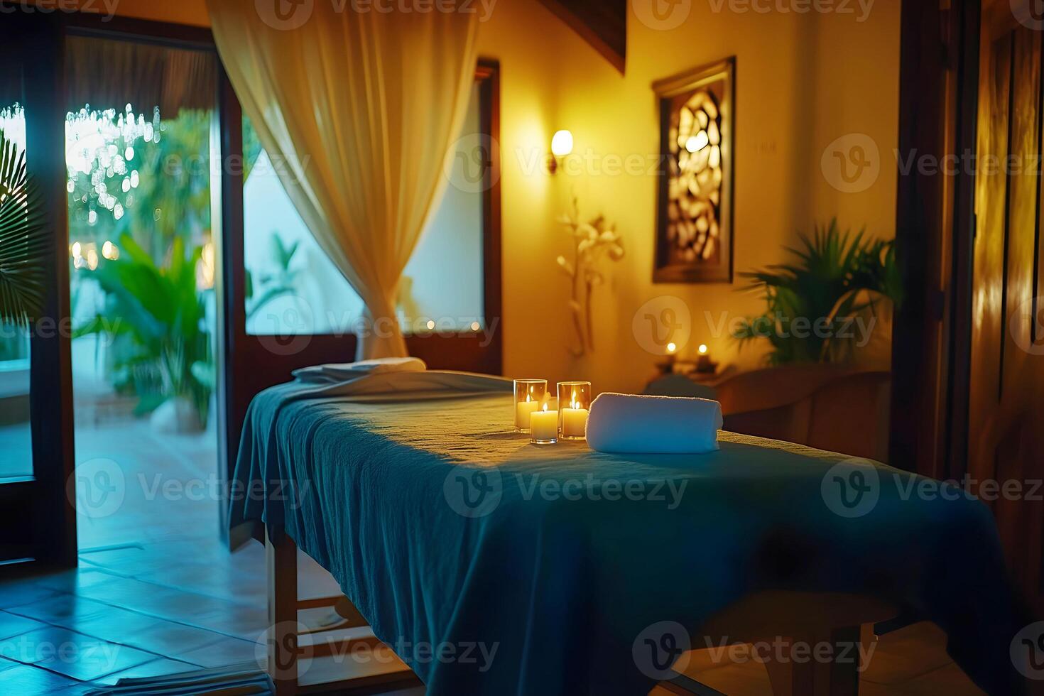 Relaxing spa retreat with massage table photo
