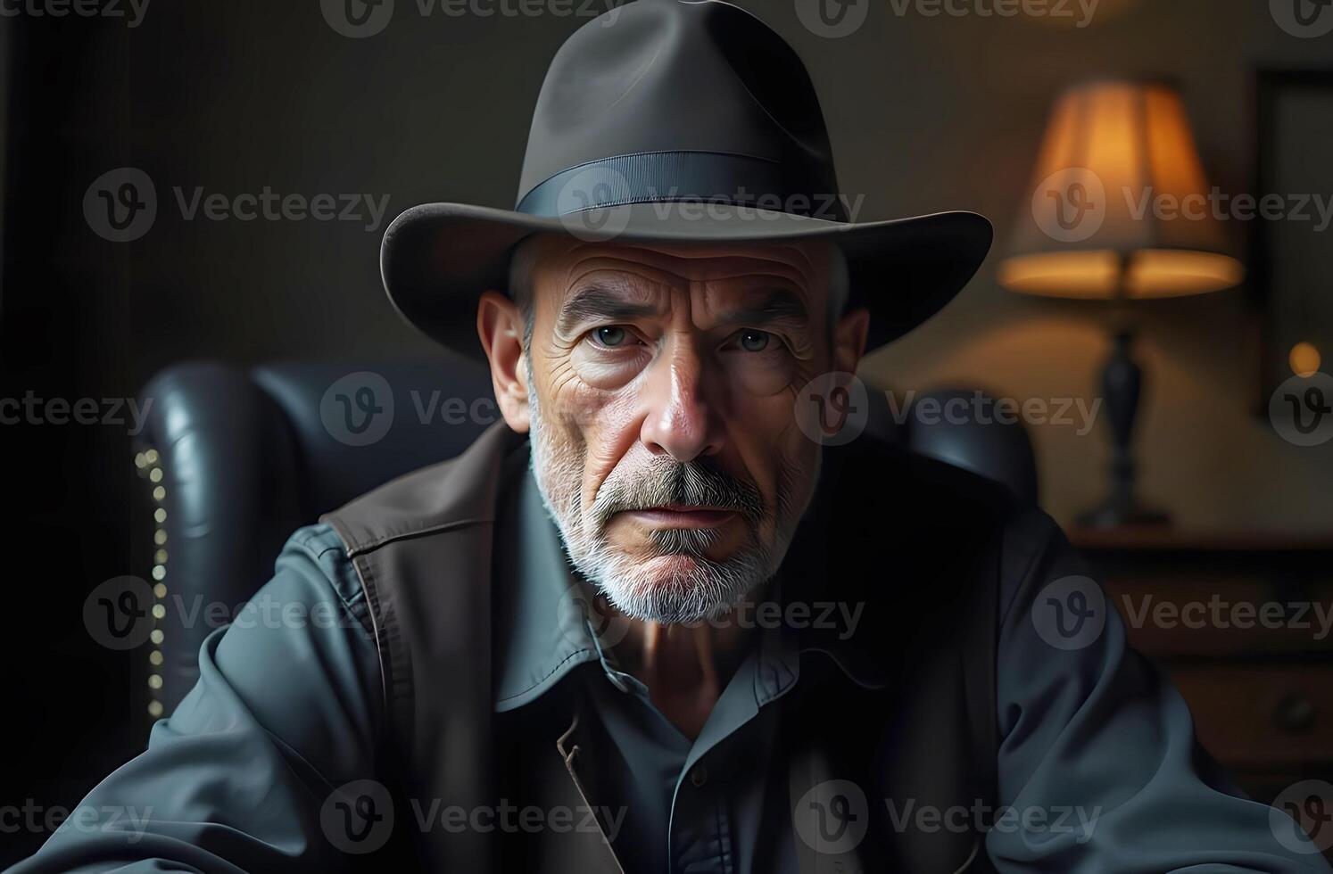 Serious Elderly Man Wearing a Fedora photo