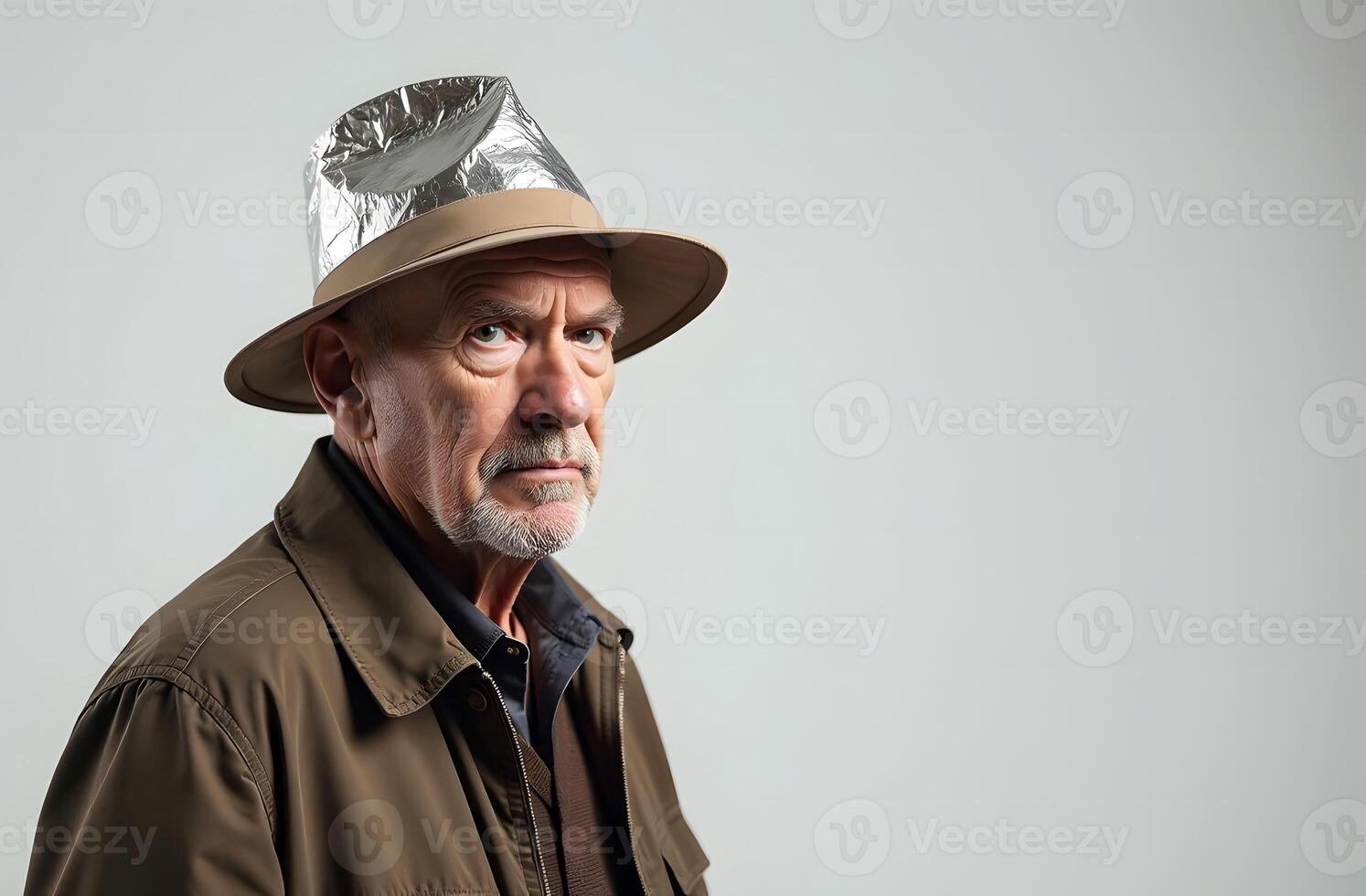 Elderly man with foil hat humor photo