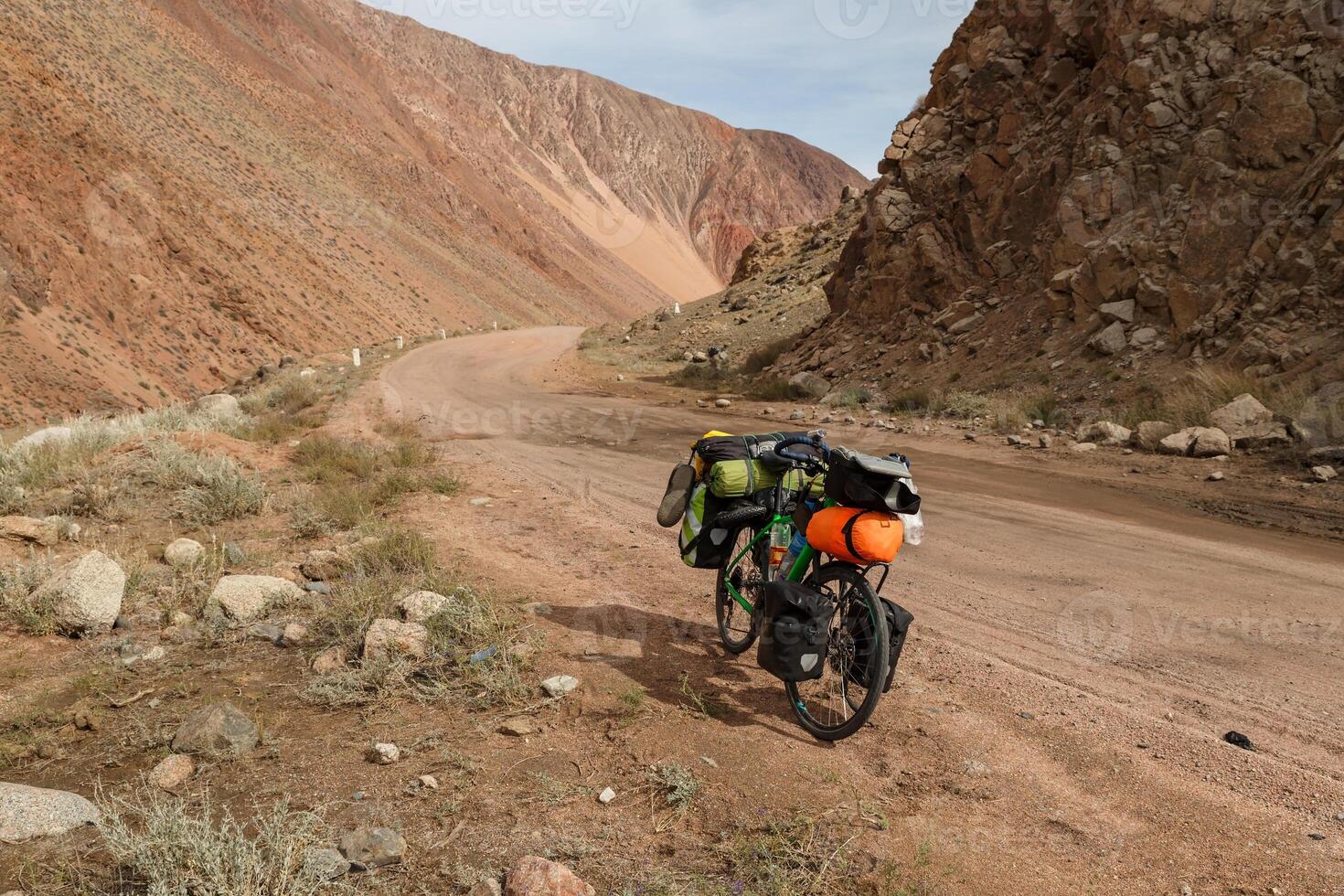 Tourist bike on a mountain road. photo