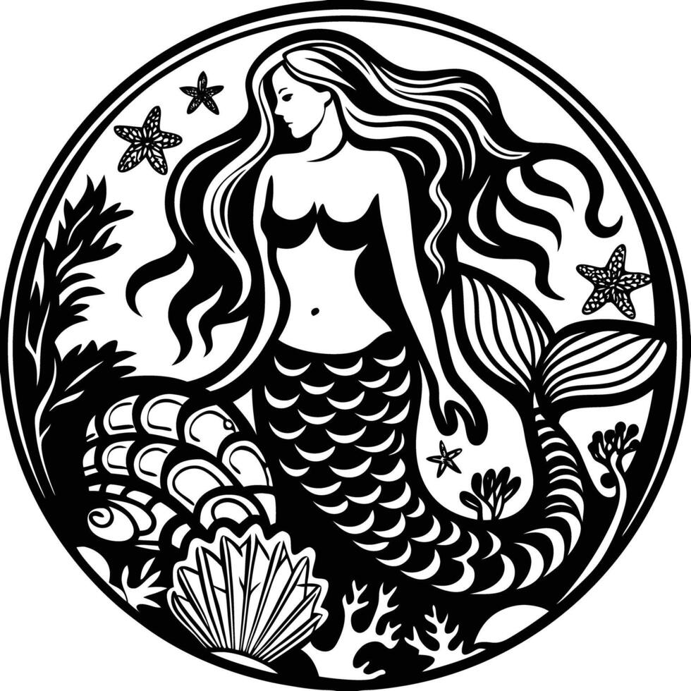 Mermaid line art illustration vector