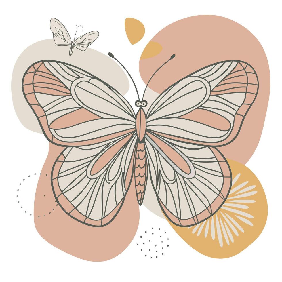 Butterfly illustration in color blobs vector