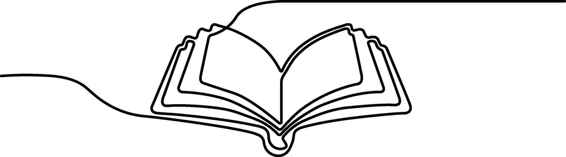 Open Book One Line Drawing - Minimalist Illustration vector