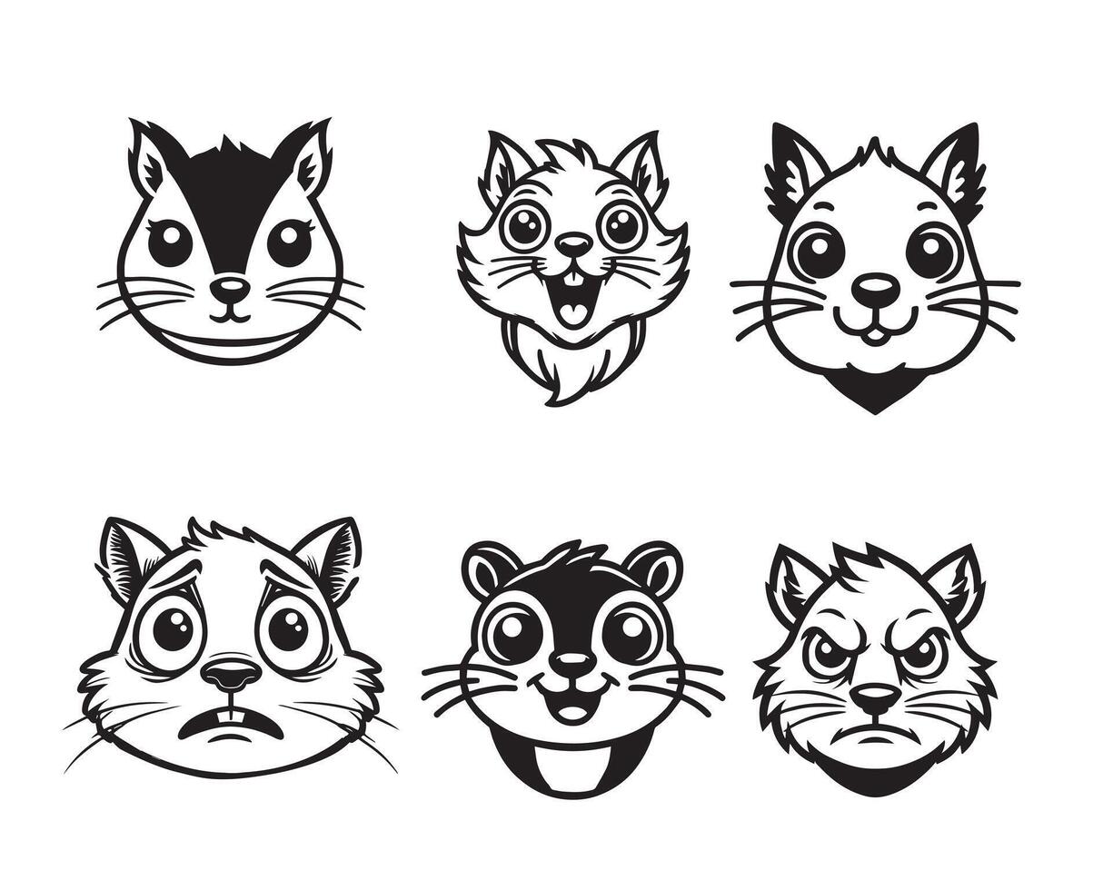 Cute Squirrel face illustration Set vector