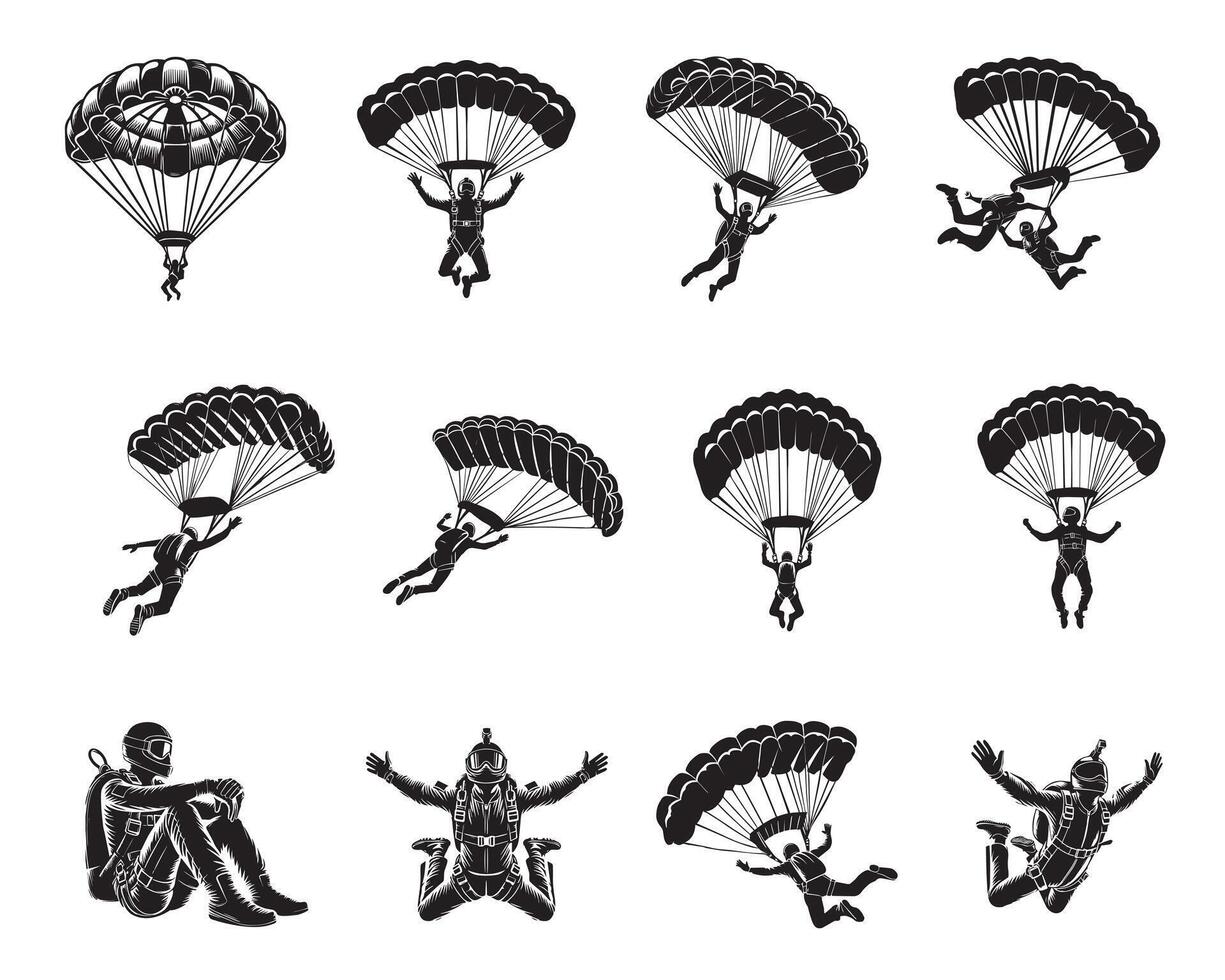 Skydiving Silhouette Design Set vector