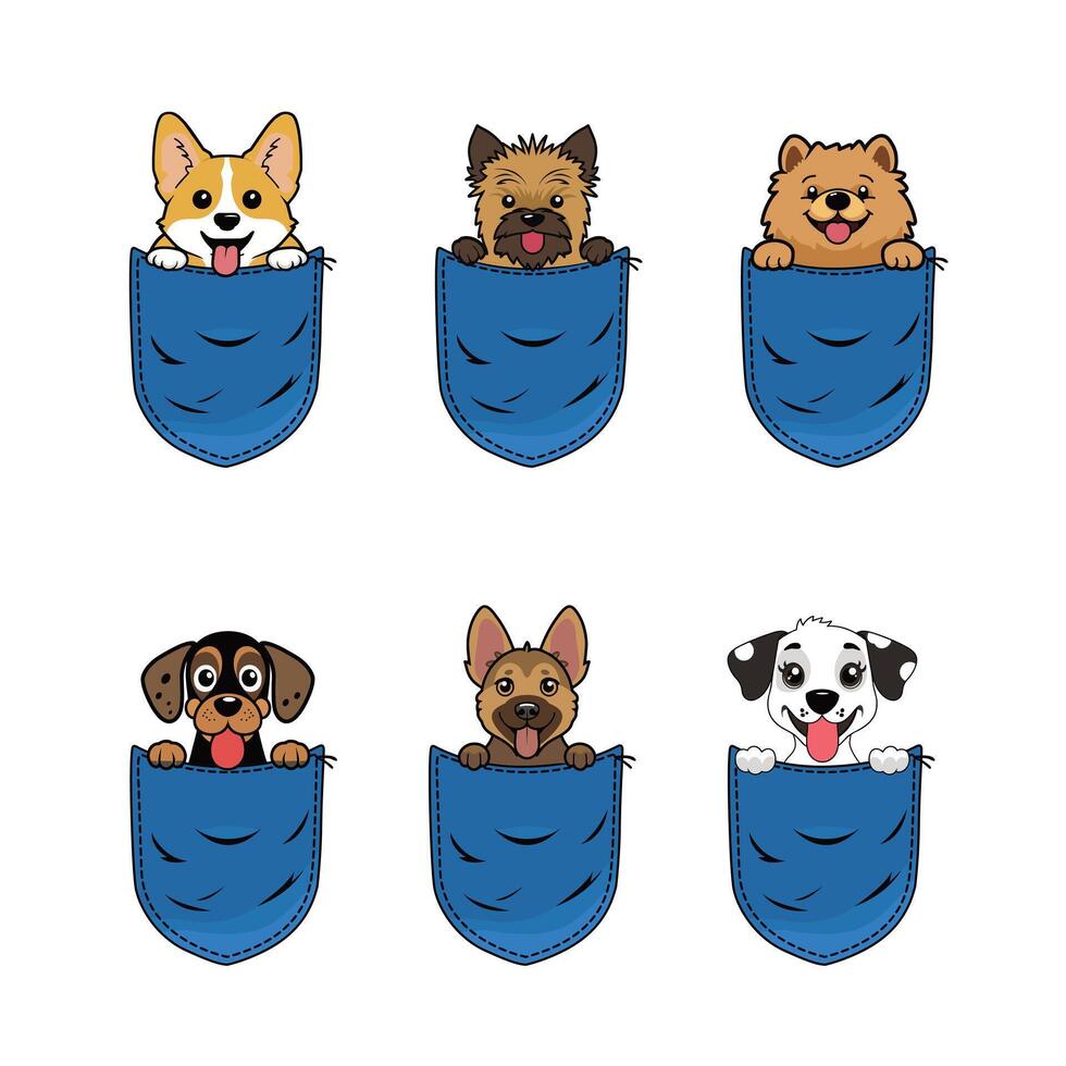 Adorable Puppy Sticking Out of Denim Pocket Isolated Background vector