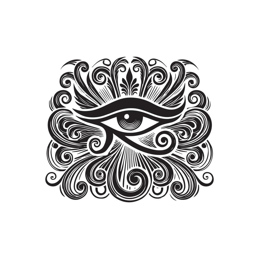 An egyptian eye with ornamental swirls vector
