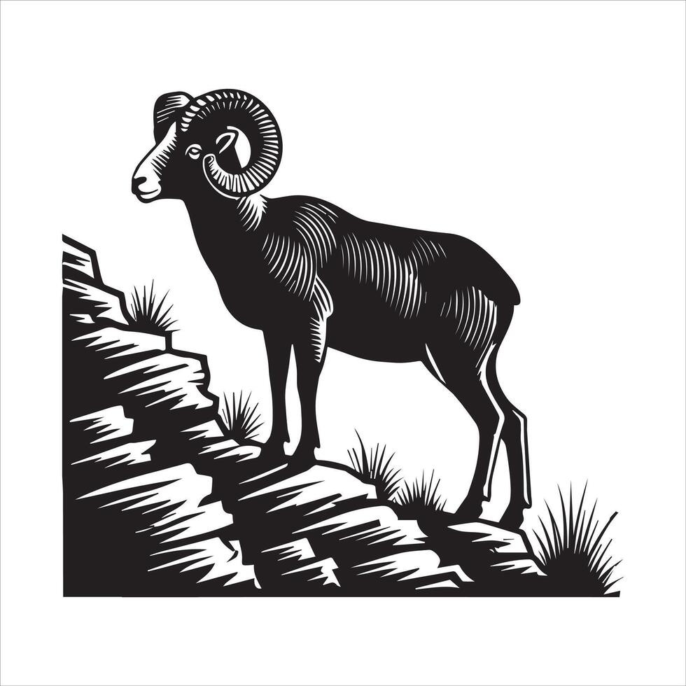 Strong Bighorn Sheep Silhouette on Rocky Ridge vector